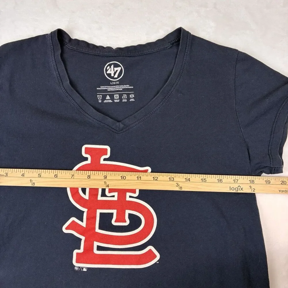 47 Brand STL Cardinals T-shirt Women’s Size Large Navy Blue Baseball V-neck Tee